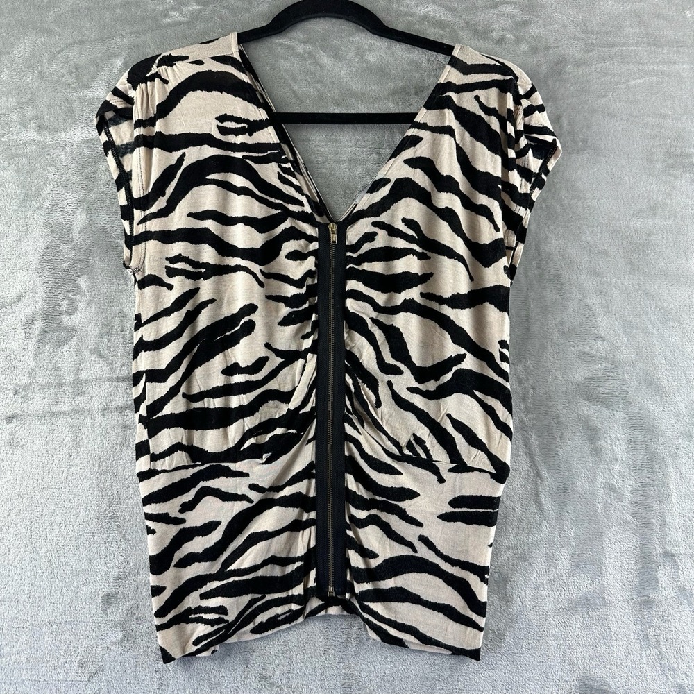 Charlotte Russe Top Women's M Black & Tan Zebra Sleeveless Zipper Detail.